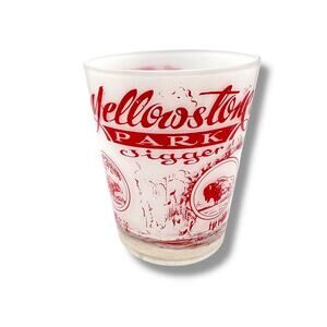 Vintage yellowstone Park Jigger Souvenir Glass Frosted Tumbler Hazel Atlas